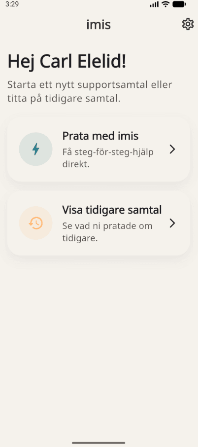 IMIS-appens startskärm
